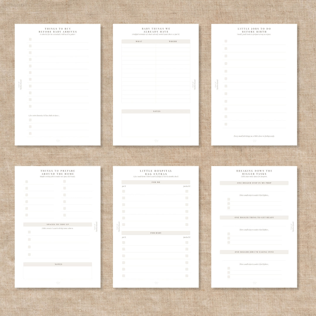 Flatlay Pregnancy Checklist Insert Pages