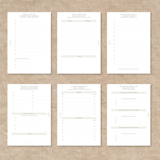 Flatlay Pregnancy Checklist Insert Pages